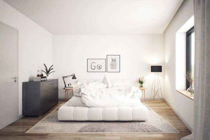 wohnideen schlafzimmer skandinavisches design weiße wände holzboden