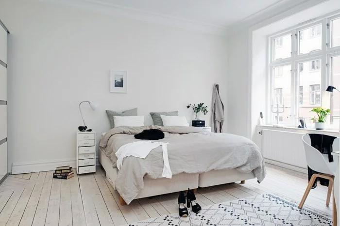 wohnideen schlafzimmer weiße wände pflanzen skandinavischer stil