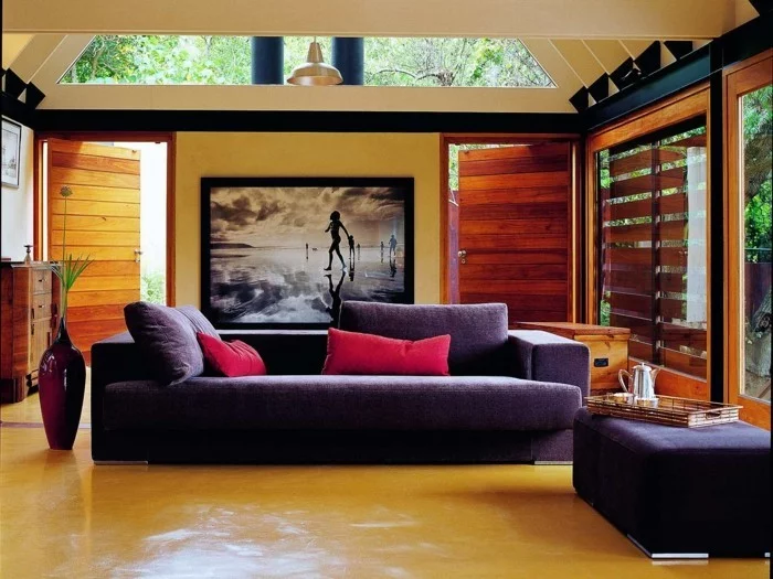 wohnideen wohnzimmer wandbild schickes sofa krasse dekokissen