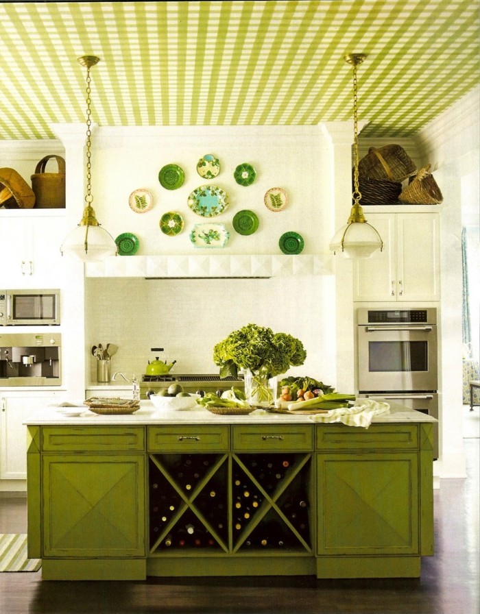 wände dekorieren dekoideen küche akzente setzen grüne kücheninsel