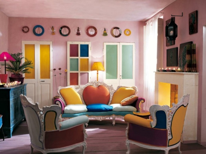 wände dekorieren wohnideen wohnzimmer farbige möbel