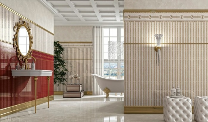 englischer landhausstil bad einrichten luxusbadezimmer gold wandfliesen