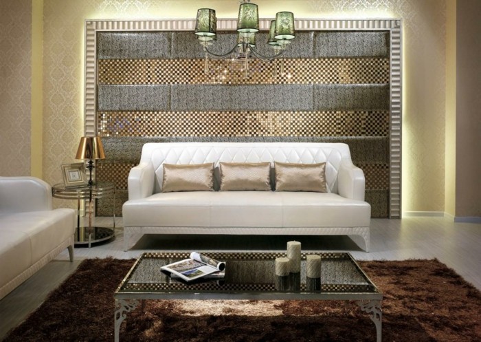 ideen für wandgestaltung wohnideen wohnzimmer beiger teppich luxuriöse möbel