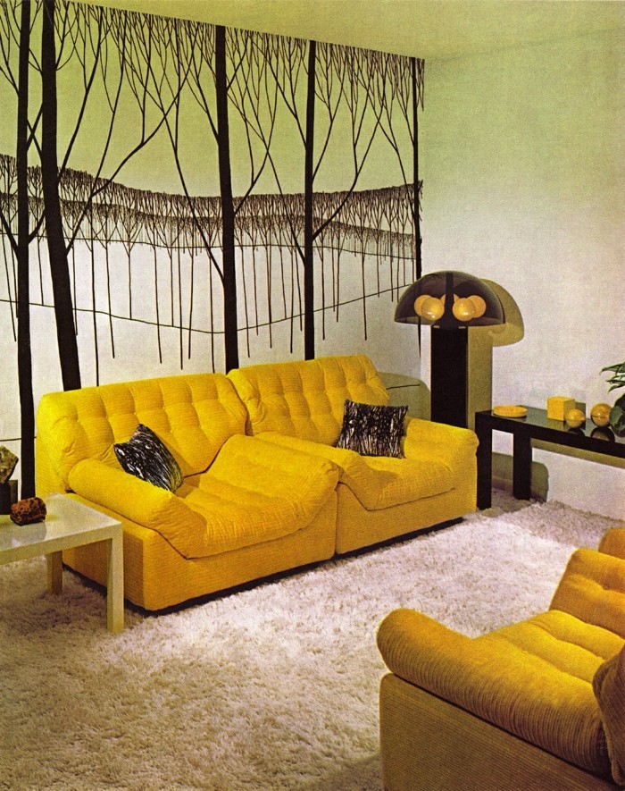 innendesign ideen wohnideen wohnzimmer gelbe sofas schöne wandgestaltung