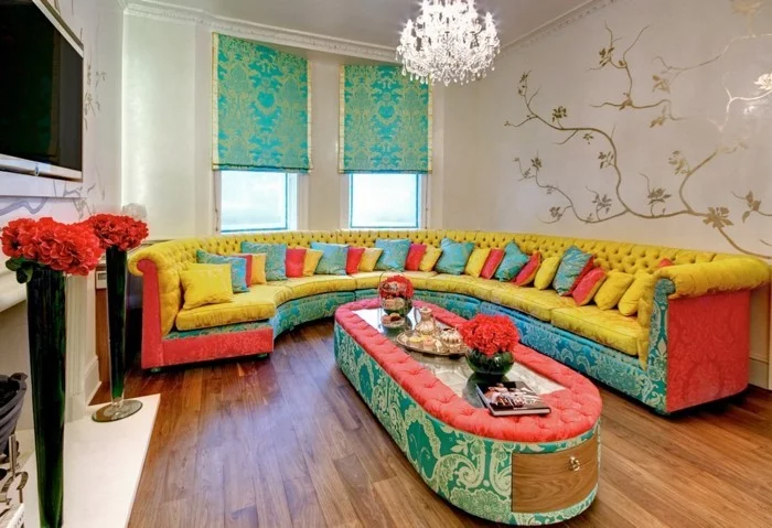 innendesign ideen wohnzimmer retro stil farbig