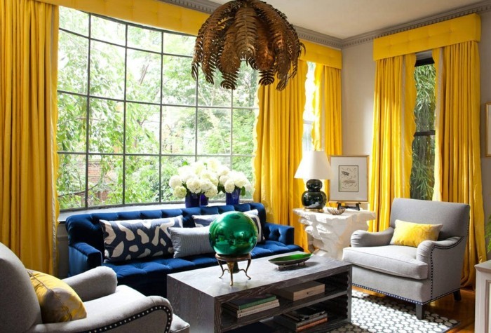 inneneinrichtung ideen wohnideen wohnzimmer gelbe gardinen cooler leuchter