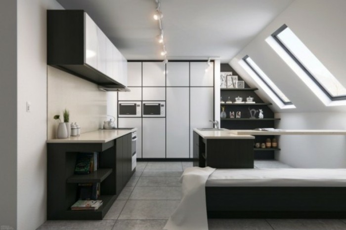 Dachgeschosswohnung kücheneinrichtung dachschräge deko ideen küche30