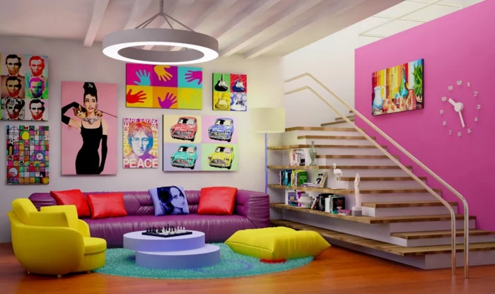 pop art merkmale einrichtungsbeispiele wohnideen deko ideen wohnzimmer wandgestaltung2