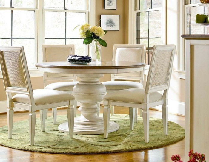 teppich rund grün elegante esszimmermöbel beige wandfarbe