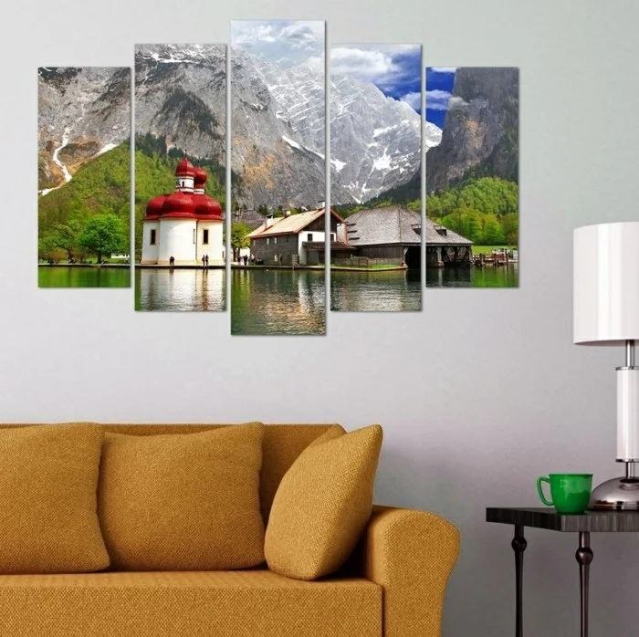 wandbilder wanddeko wohnzimmer landschaft schickes sofa