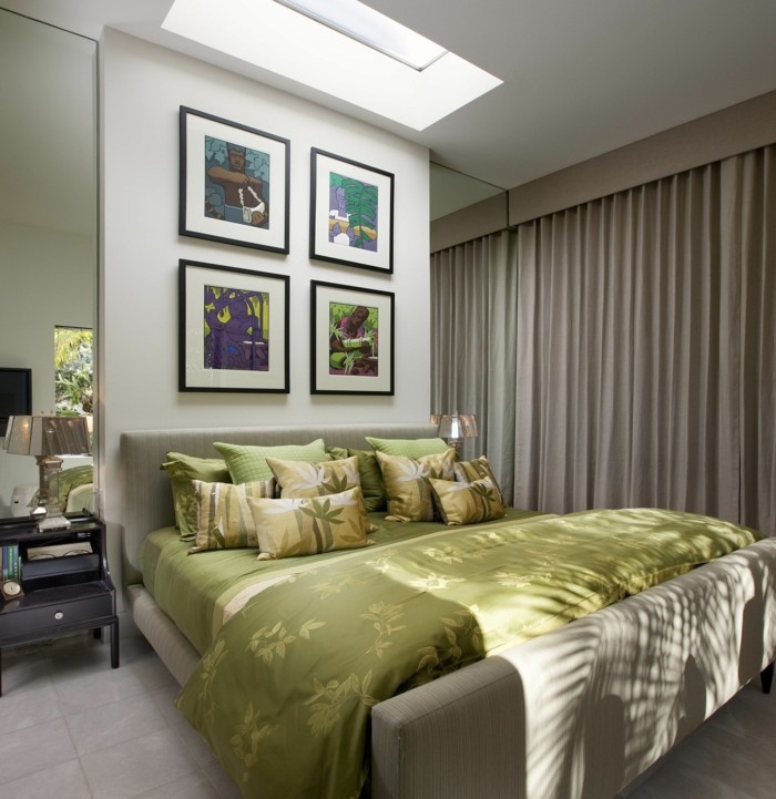 wanddeko ideen schlafzimmer wandbilder luxuriöse bettwäsche