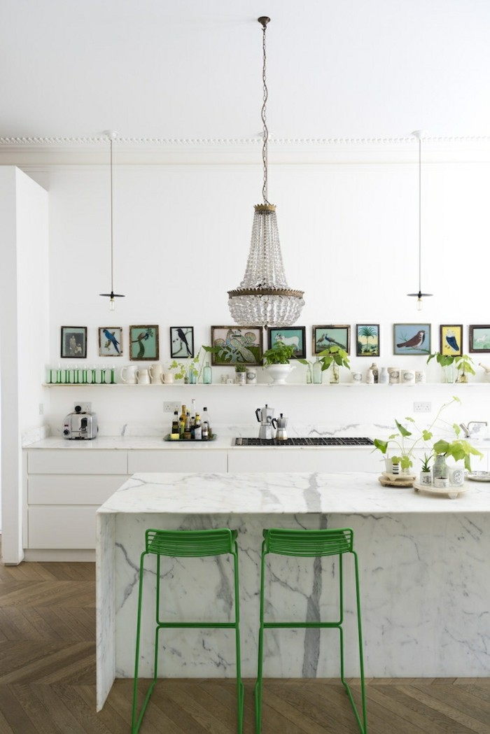 wohnideen küche grüne akzente weiße wände