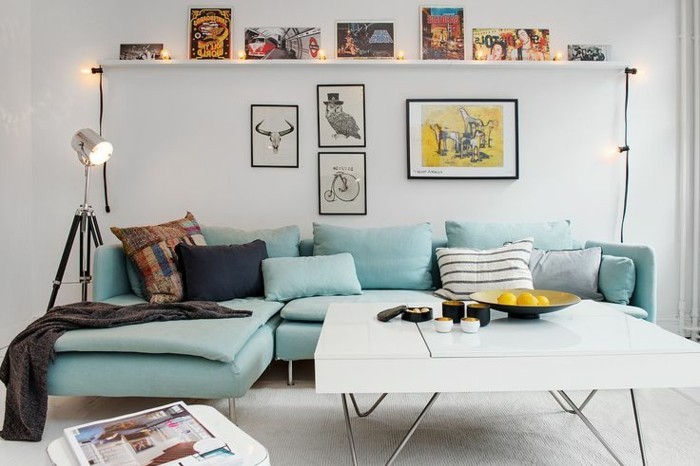 wohnung einrichten ideen wohnideen wohnzimmer hellgrünes sofa weiße wände