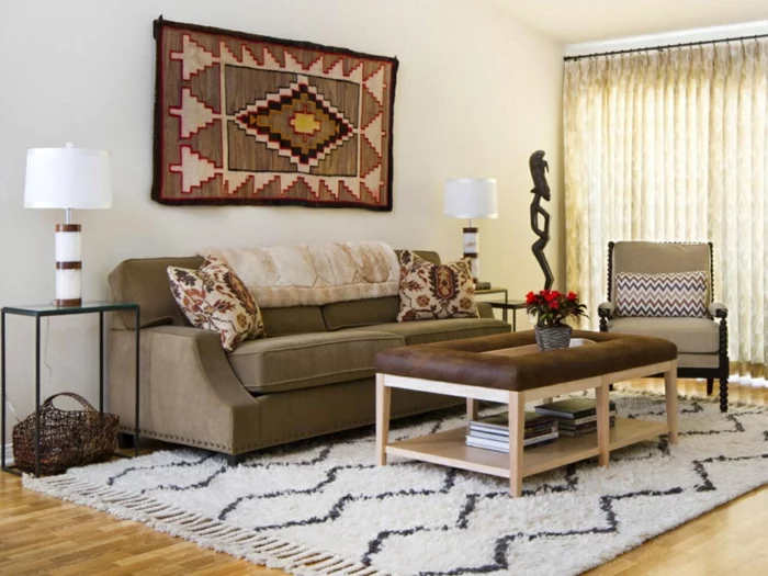 wohnung einrichten ideen wohnzimmer dekorativer teppich 