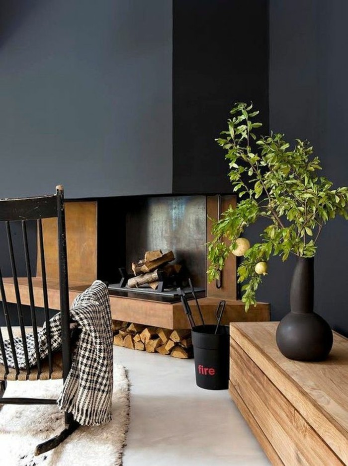 einrichtung wohnzimmer kamin- design brennholz