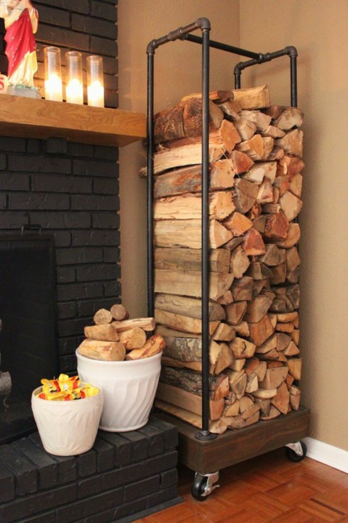 einrichtung wohnzimmer kamin design stauraum brennholz