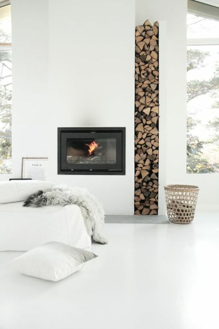 wohnzimmer kamin design stauraum brennholz nische