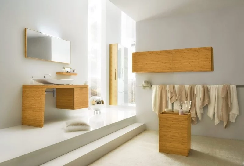 badezimmergestaltung moderne badgestaltung ideen holzmöbel waschtisch