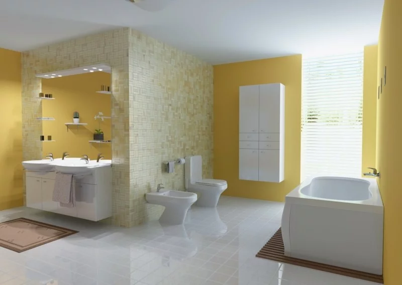 badezimmergestaltung moderne badgestaltung ideen wandfarbe gelb