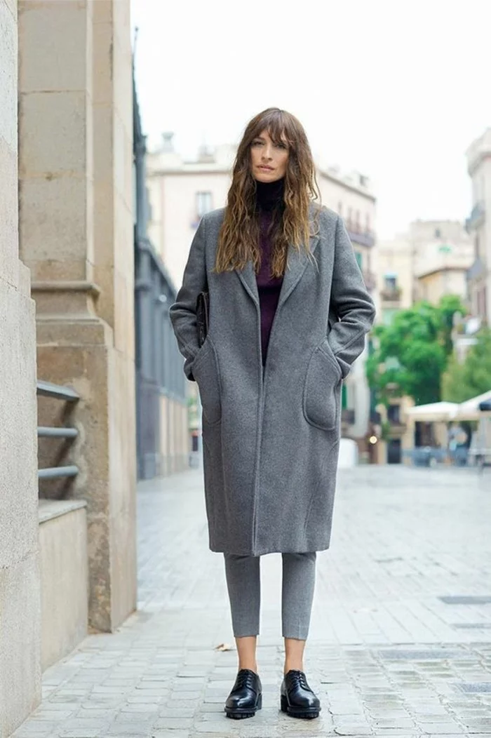 grauer mantel outfit herbstmode streetstyle trends