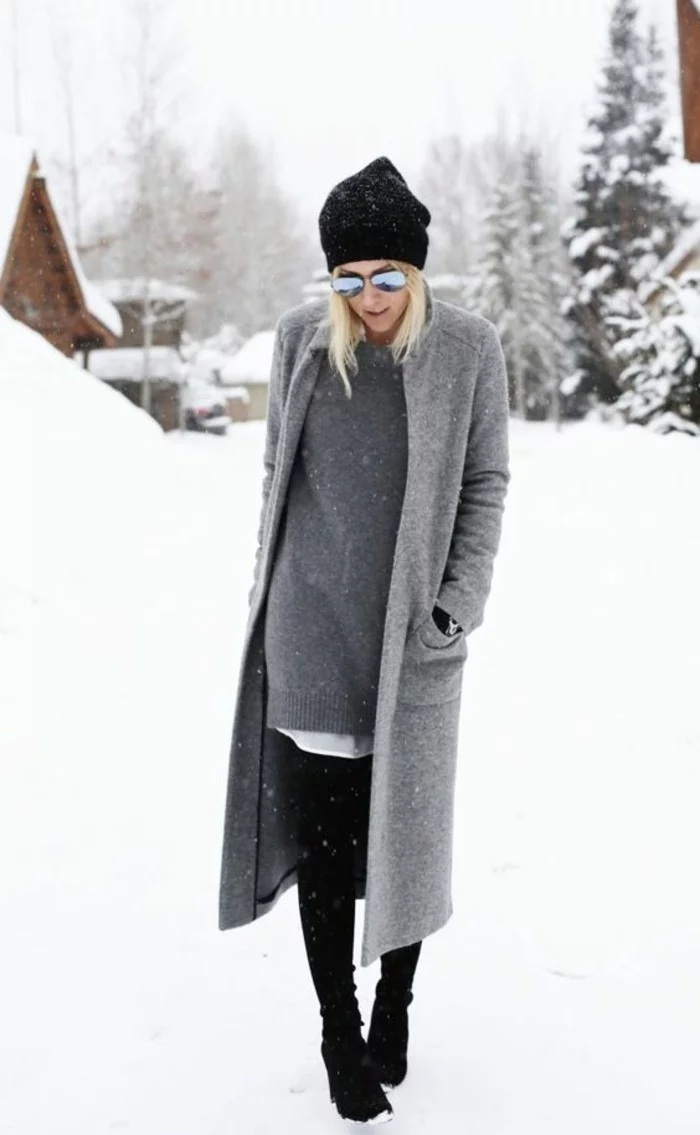 grauer mantel outfit wintermode modetrends