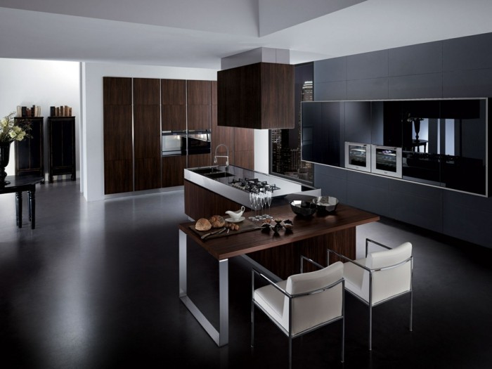 küchengestaltung italienische kuche modernes kuchendesign graue kuchenzeile dunkles holz fronten