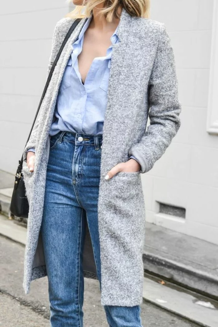 mantel grau damen modetrends herbstmode mantel mit jeans