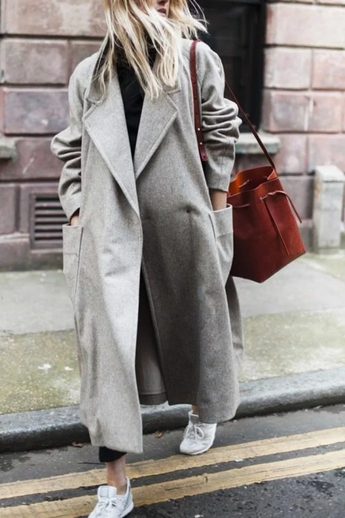mantel grau damen modetrends herbstmode oversize mantel