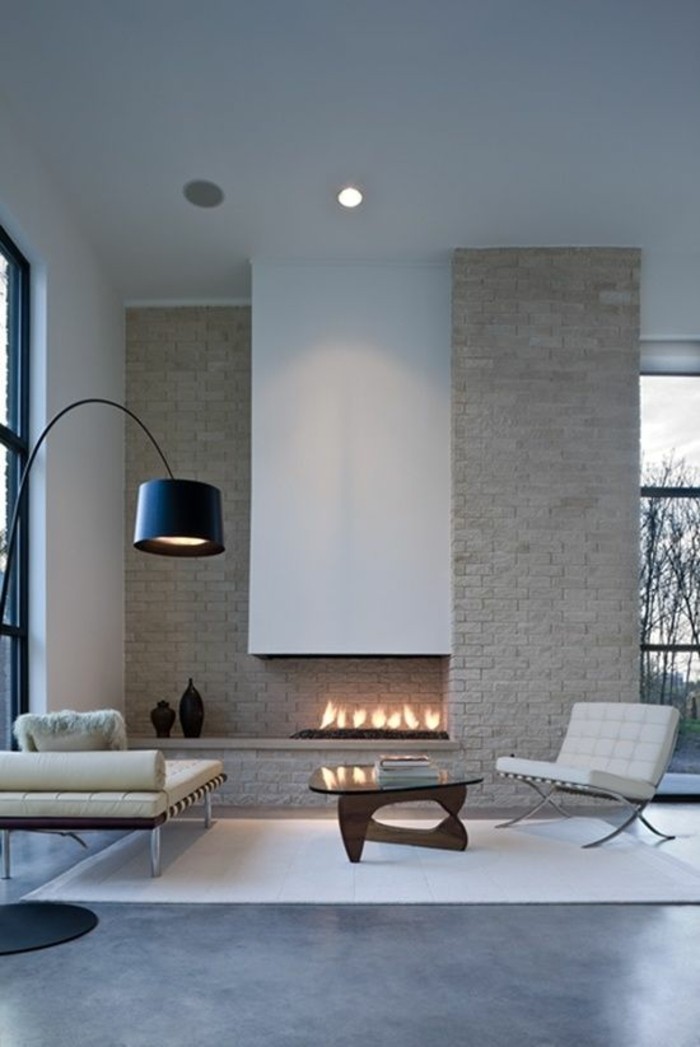 modernes wohnzimmer kamin design stauraum brennholz