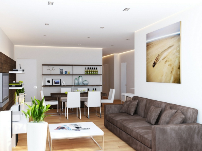 wohnideen wohnzimmer weiße wände pflanzen schickes sofa