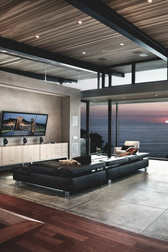 inneneinrichtung ideen modernes wohnzimmer panoramafenster