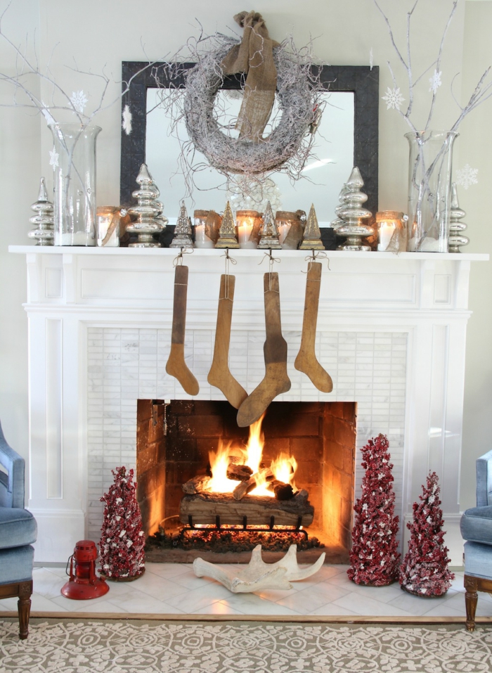 inneneinrichtung wohnzimmer weihnachten kamin dekorieren