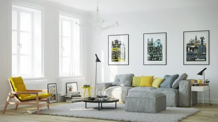 moderne sofas gepolstert stoff grau kissen wohnzimmer
