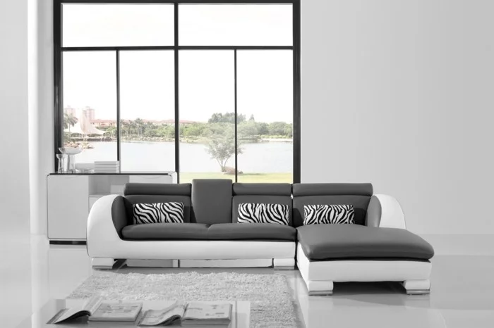 moderne sofas grau weiss zebra print wohnzimmer ideen