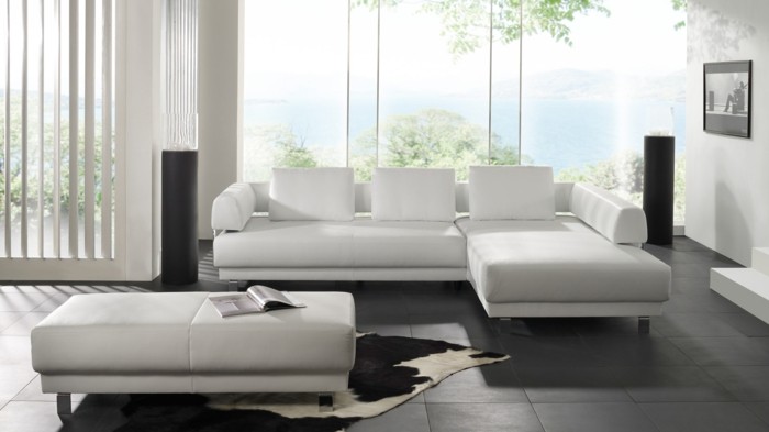 moderne sofas modulcouch weiss leder fellteppich