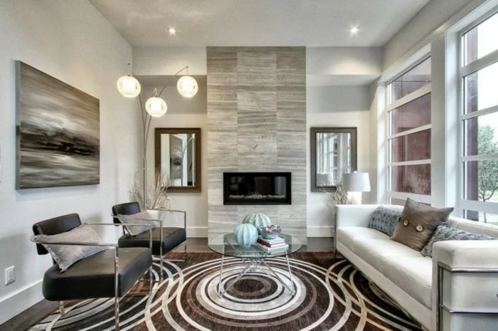 moderne sofas schickes wohnzimmersofa schoener teppich runder glastisch
