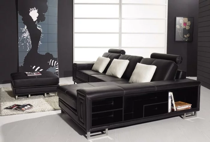 moderne sofas schwarz ledersofa schoene wanddeko
