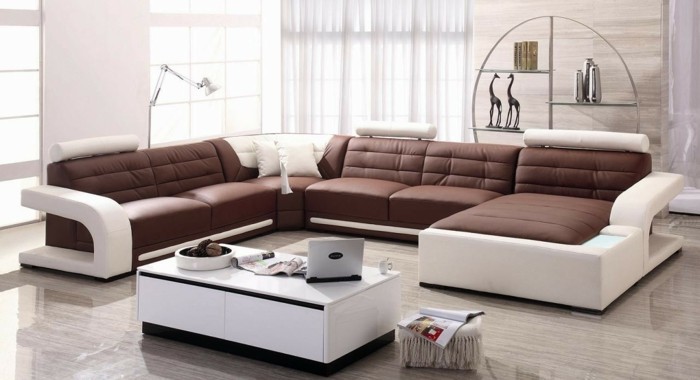 moderne sofas weiss braun leder wohnzimmer ideen