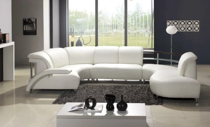 moderne sofas weiss leder modulcouch hochflor teppich wohnzimmer ideen