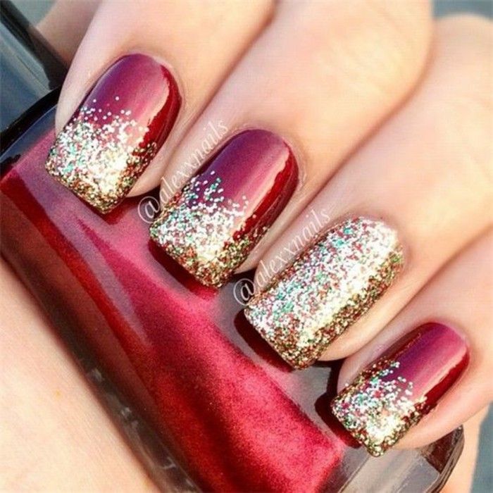 nageldesign weihnachten muster nailart muster gold rot