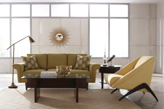 sofa stoff modernes sofa gelb stehlampe deko