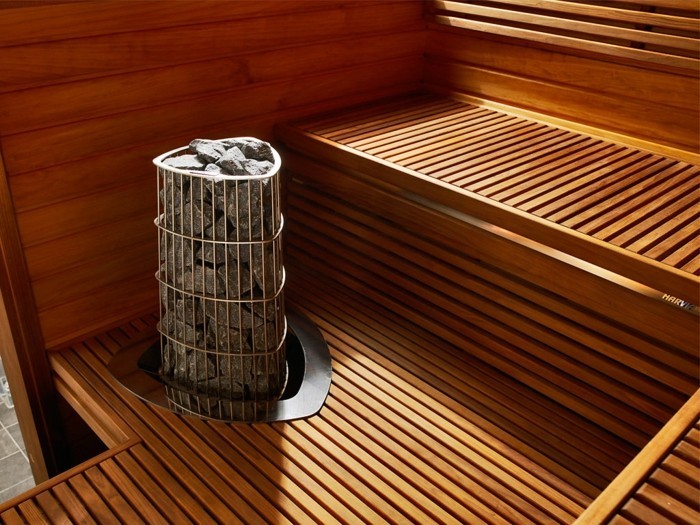 saunaofen steine sitzbänke holz sauna