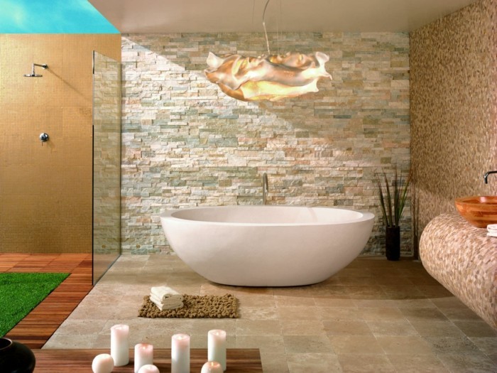 ideen wandgestaltung badezimmer wanddesign ideen steine badewanne