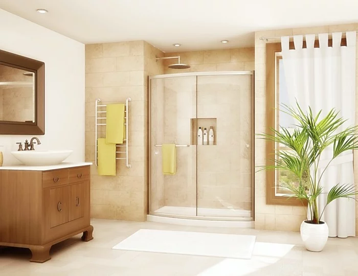 moderne duschen badezimmer pflanze badematte