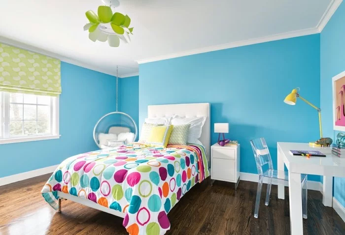 schlafzimmer ideen wandgestaltung blaue wandfarbe wandbild