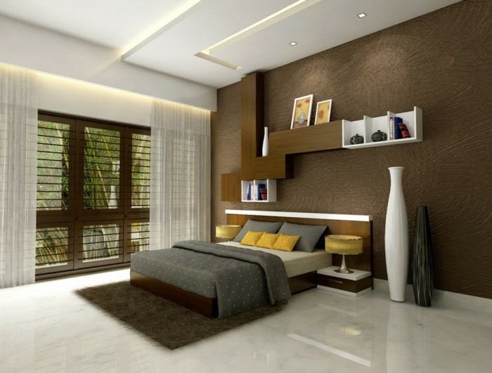 wandgestaltung ideen fürs schlafzimmer schickes wanddesign mit offenen wandregalen
