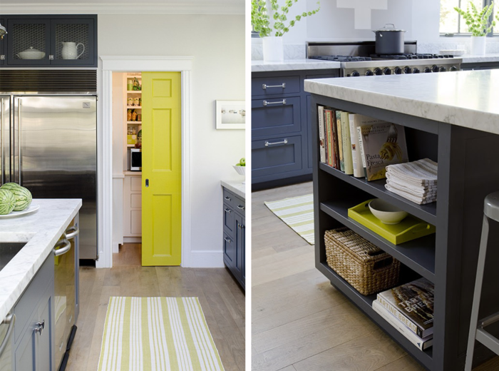 wohnideen küche farbige akzente gelb minimalistisches design