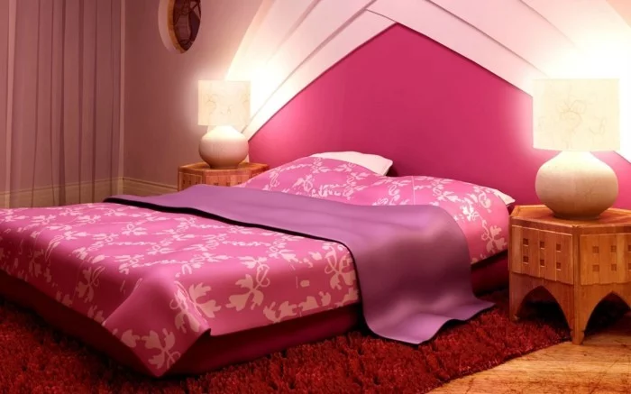 wohnideen schlafzimmer ausgeffallene wandgestaltung roter teppich