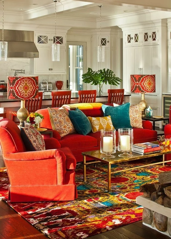 eklektisch einrichten wohnzimmer einrichten ideen warme farbtöne auswählen