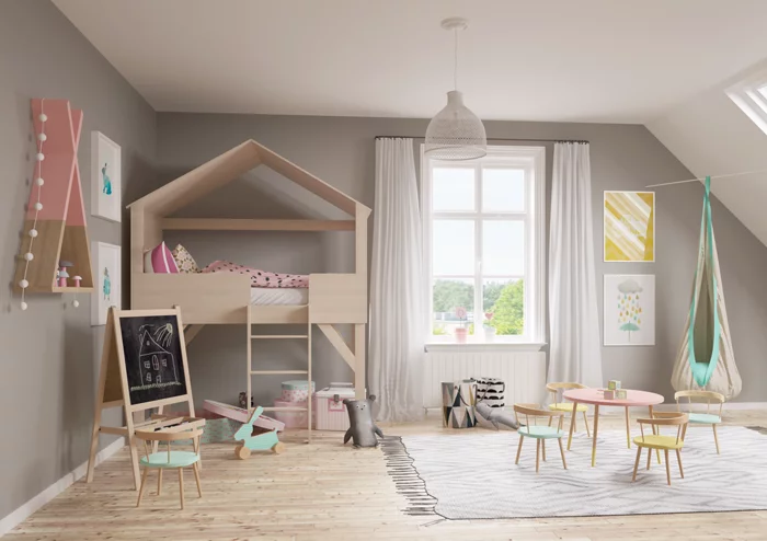 kinderzimmer skandinavisch einrichten runder tisch stühle kinderteppich